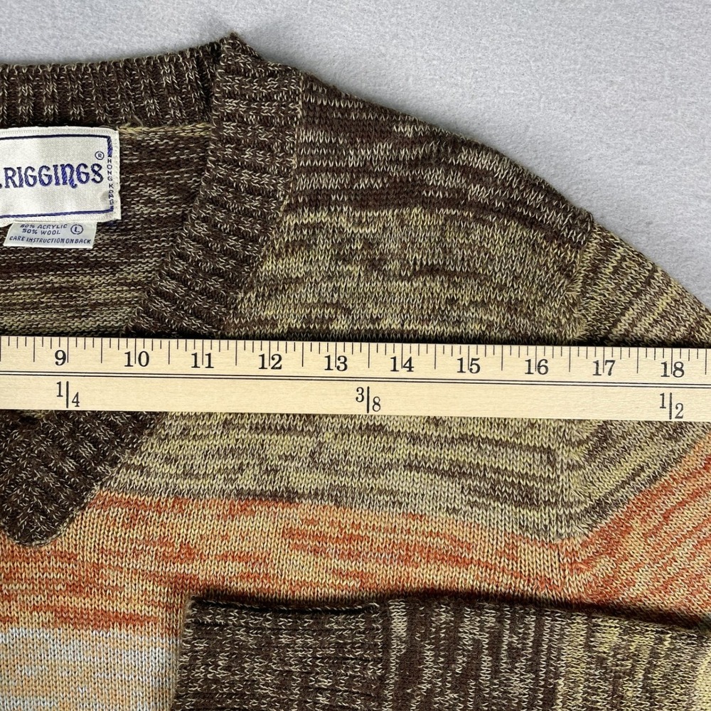 J. Riggins Vintage Sweater Womens L Brown Striped V-Neck Wool Blend Long Sleeve - Picture 4 of 9